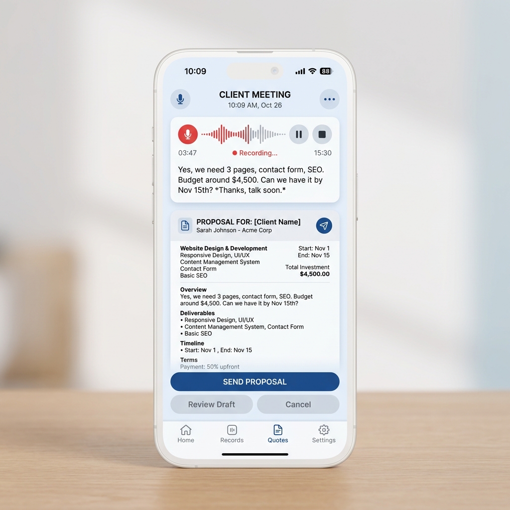 Interface mobile dictée vocale devis
